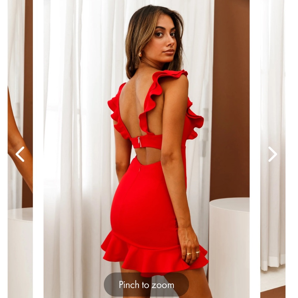 Selfie Leslie Moonlit Night Ruffle Strap Cut-Out Back Dress in Red